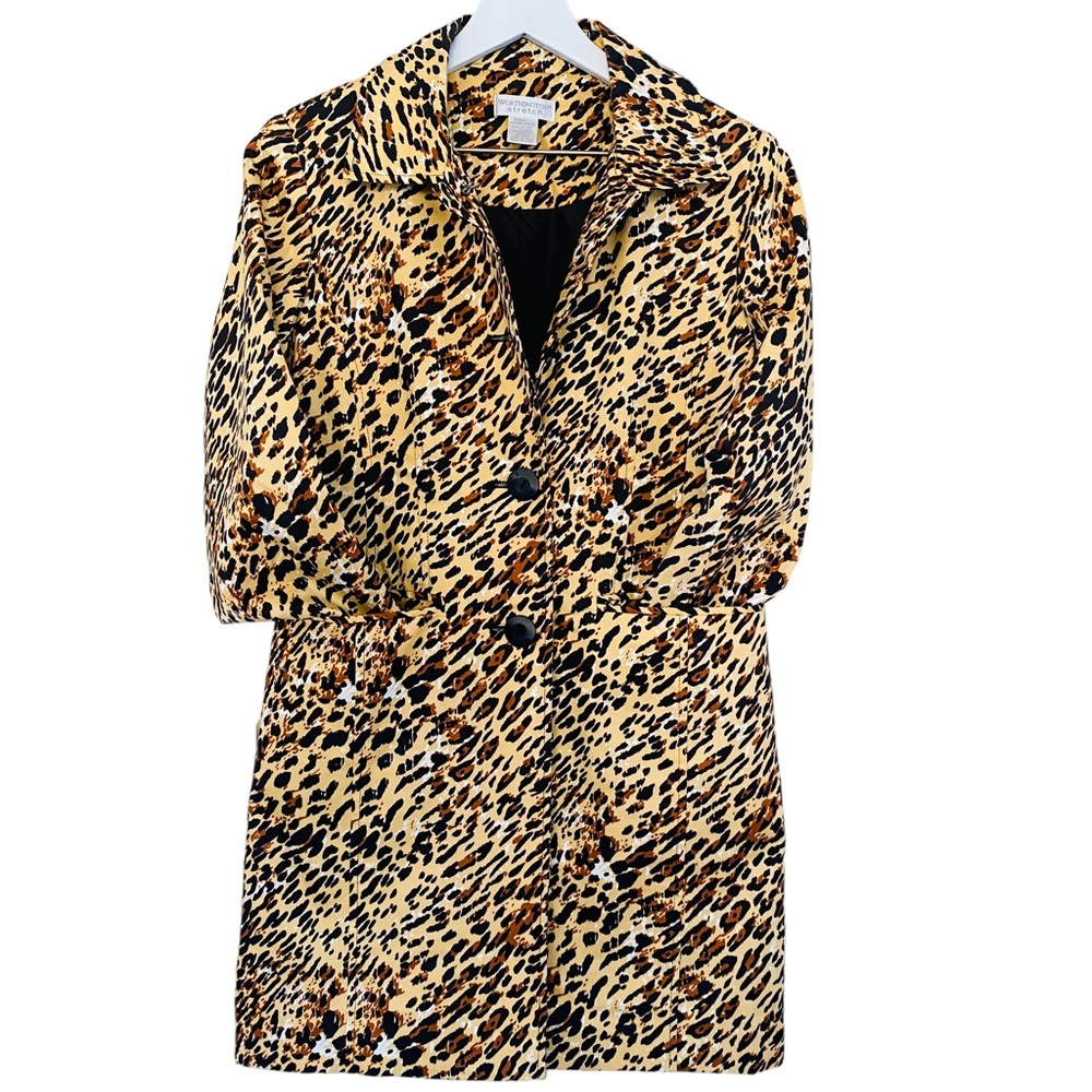 Worthington Stretch Leopard Animal Print Button Down Front Pocket Jacket Size XS - Picture 2 of 9